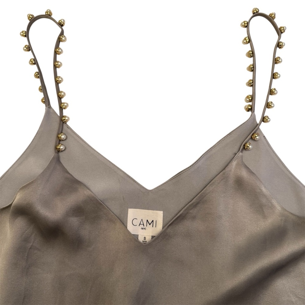 Cami NYC Silver Top With Pearl Strap Accents